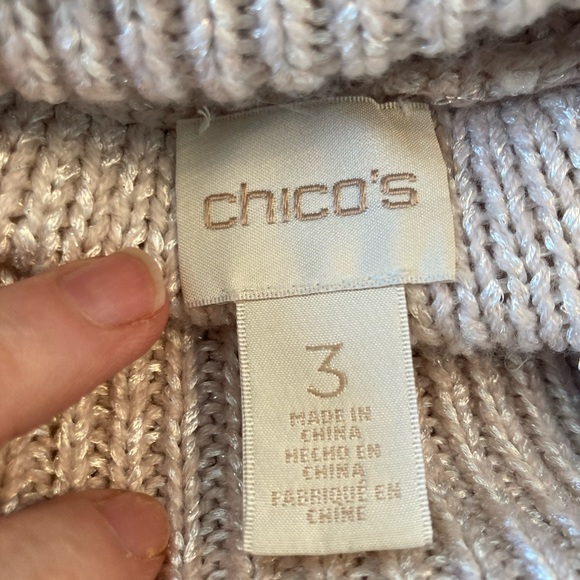 Chico's Soft Pink Silver Metallic Cowl Neck Sweater w/ 3/4 sleeves oversized - Picture 8 of 11